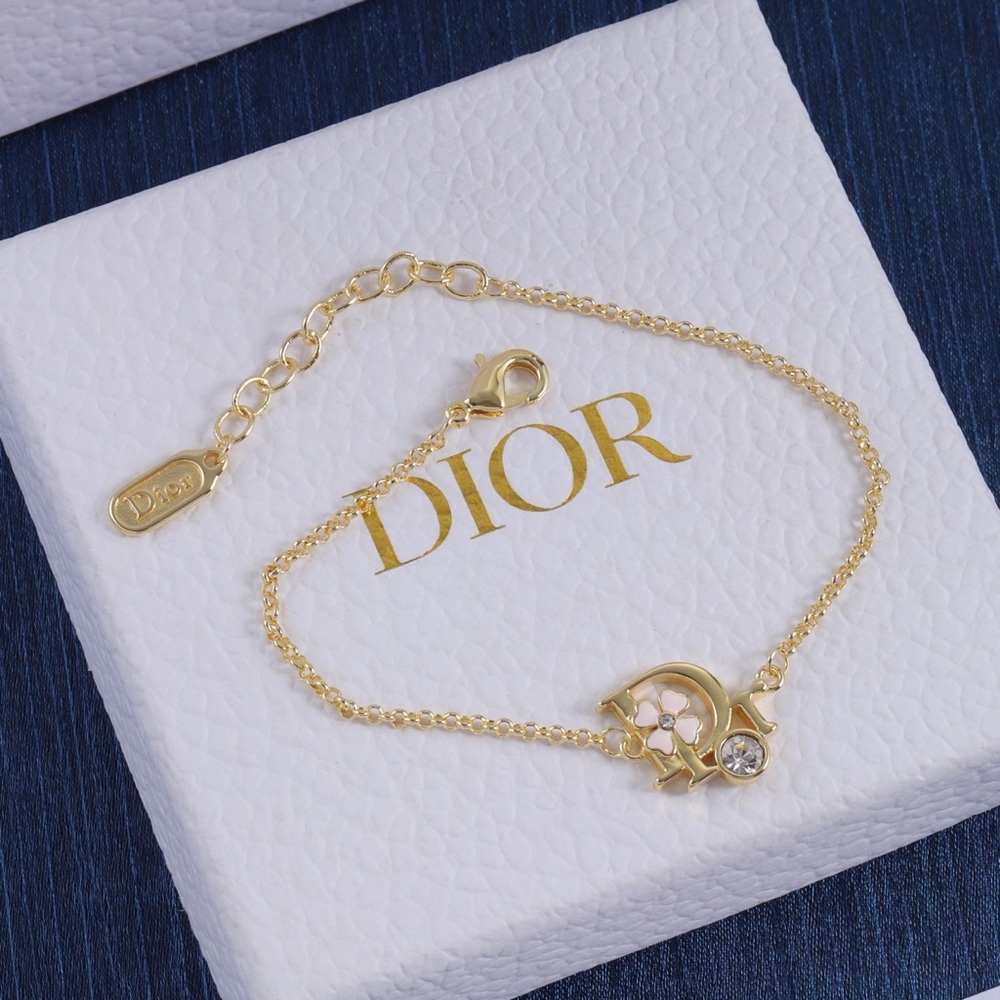 Dior Gold-Plated 'D' Logo Flower Bracelet with Crystal Accent
